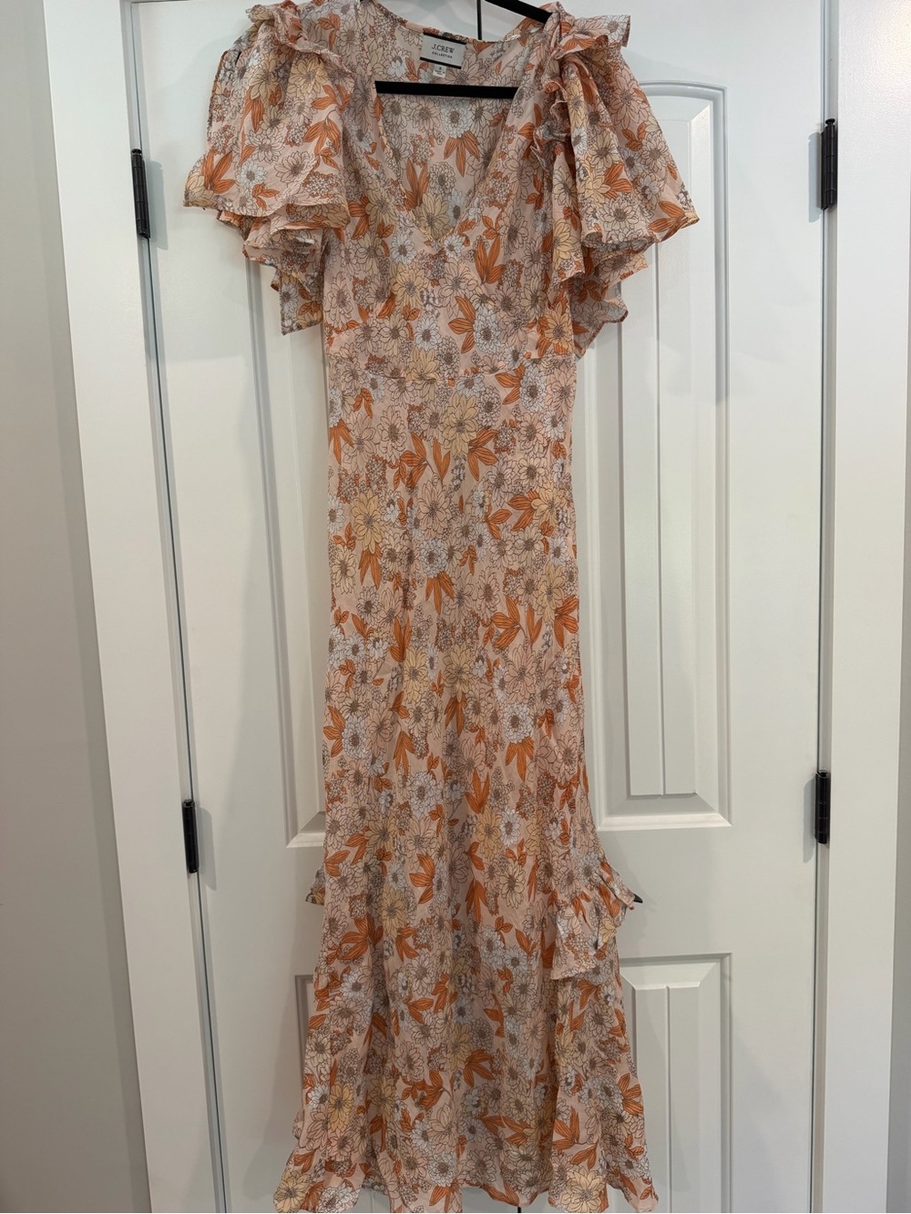 J. Crew Peach Floral Ruffle-Sleeve Maxi Dress - Picture 2 of 2